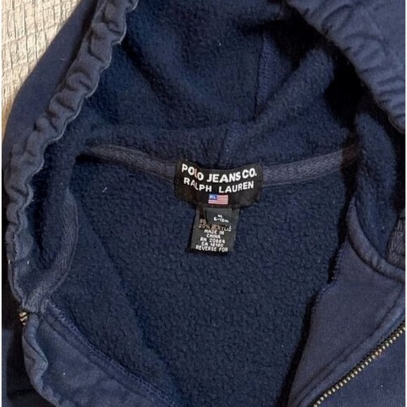 Polo Ralph Lauren Jacket Infant Baby 6-12 Months‎ Blue Hooded Zip Pockets Cotton - Picture 4 of 8